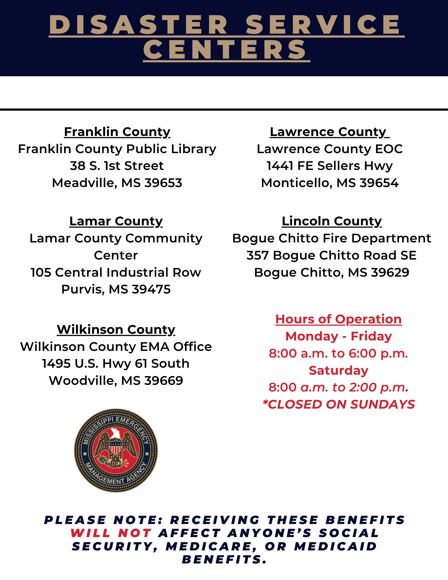 Disaster Service Center Locations
